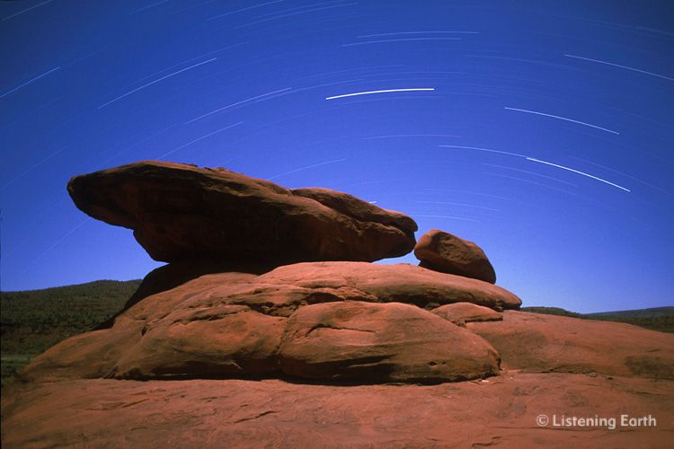 Star trails at full moon in the Australian outback