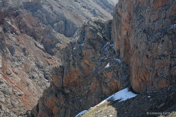 Rocky crags near the snowline - home of the rare Snowcock, <i>Tetraogallus caspius</i>